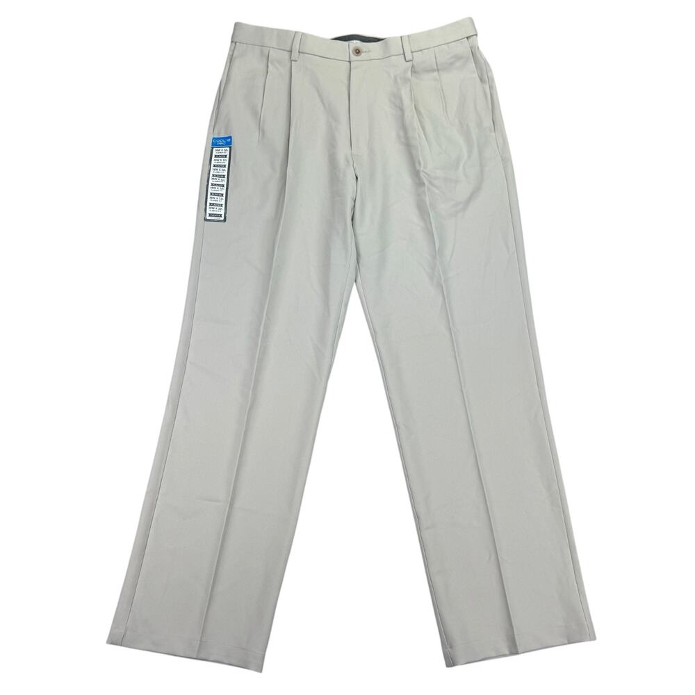 Haggar Mens Cool 18 Pro Classic Fit Pleated Stretch Dress Pants Khaki 36x32